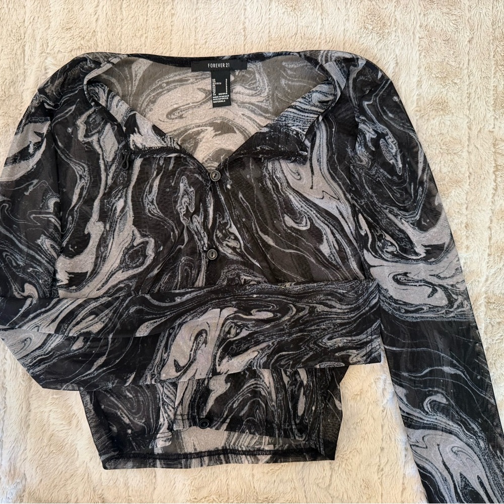 Black and Gray Sheer Top